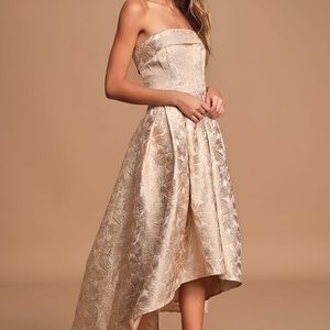 Lulus Cream Jacquard High-Low Dress